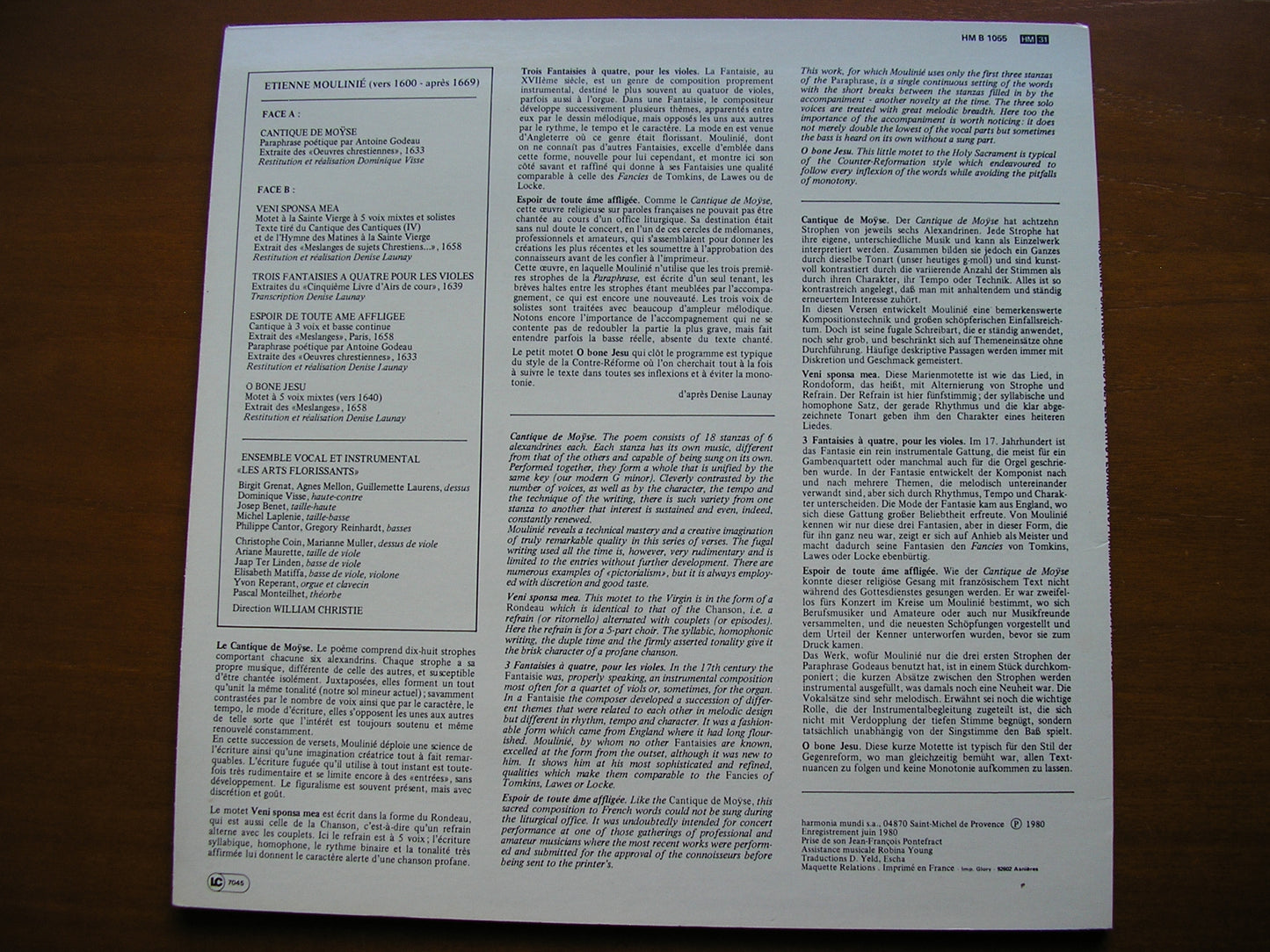 MOULINE: CANTIQUE DE MOYSE LES ARTS FLORISSANTS / CHRISTIE HMB 1055