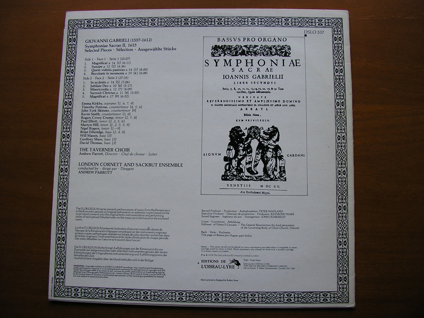 GABRIELI: SYMPHONIAE SACRAE II (1615) TAVERNER CHOIR / LONDON CORNETT & SACKBUT ENSEMBLE DSLO 537