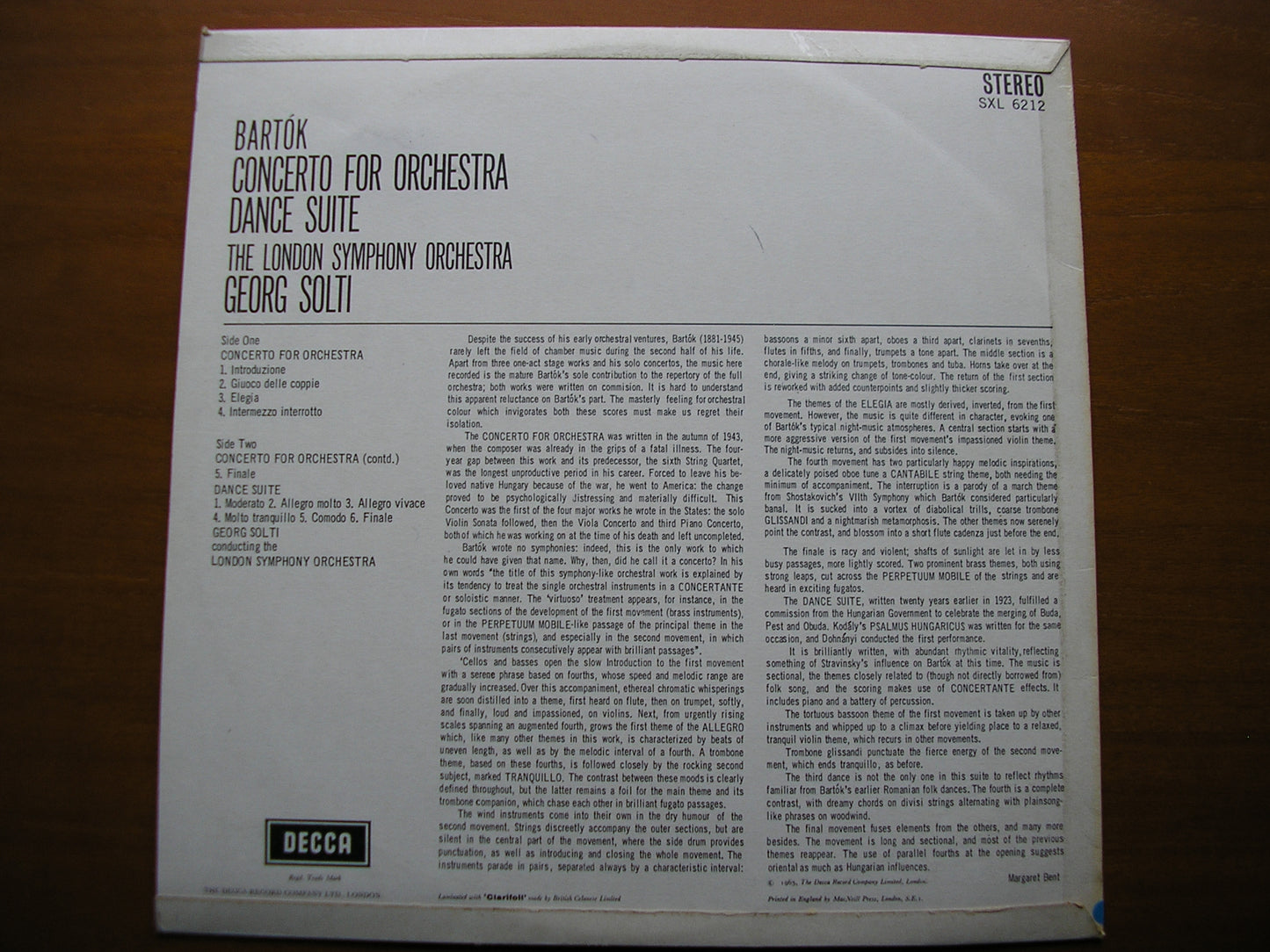 SXL 6212 BARTOK: CONCERTO FOR ORCHESTRA / DANCE SUITE SOLTI / LONDON SYMPHONY ED1