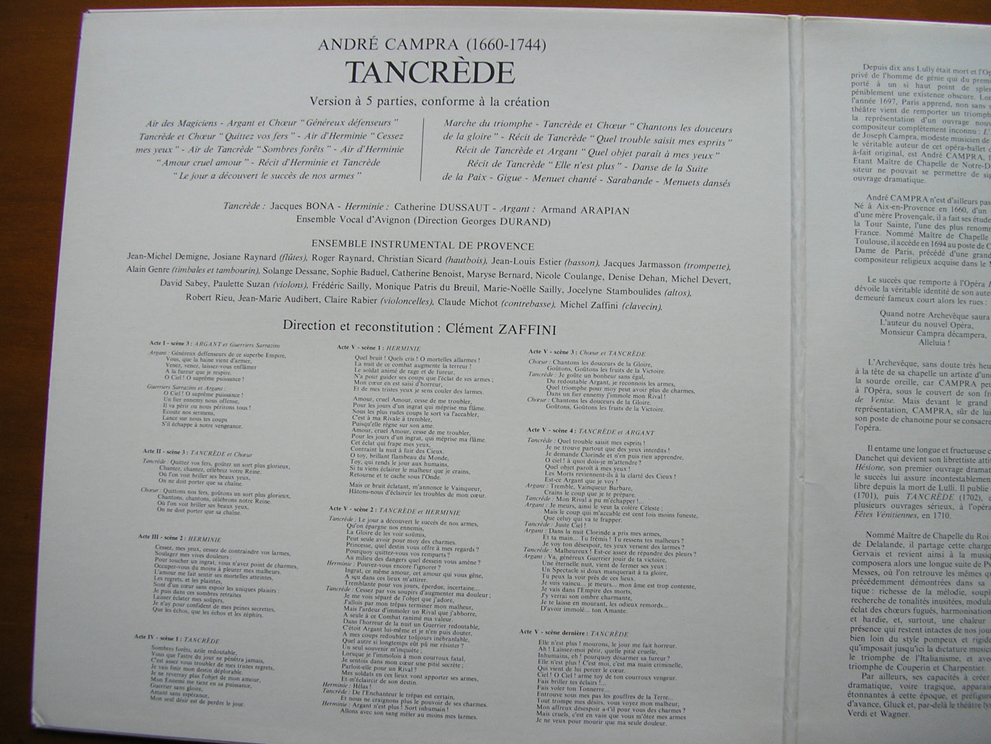 CAMPRA: TANCREDE (1702) SOLOISTS / PROVENCE INSTRUMENTAL ENSEMBLE / ZAFFINI PV 1811