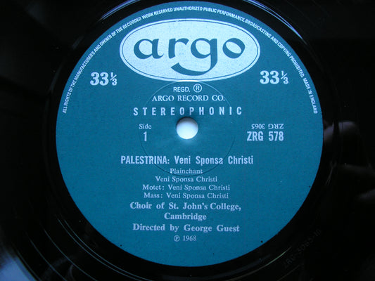 PALESTRINA: VENI SPONSA CHRISTI    CHOIR OF ST JOHN'S COLLEGE, CAMBRIDGE / GUEST    ZRG 578