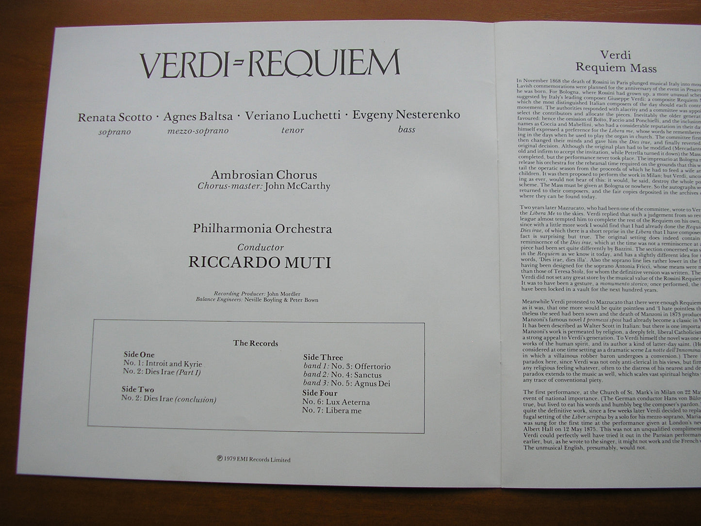 VERDI: REQUIEM  SCOTTO / BALTSA / LUCHETTI / NESTERENKO / PHILHARMONIA ORCHESTRA / MUTI     2LP    SLS 5185