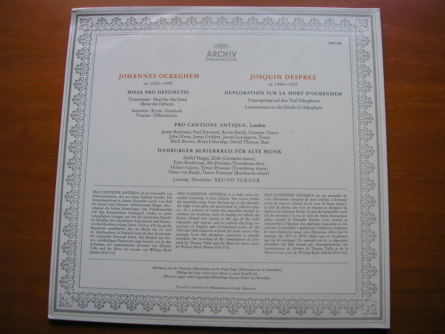 JOSQUIN: DEPLORATION SUR LA MORT D'OCKEGHEM / OCKEGHEM: MISSA PRO DEFUNCTIS     PRO CANTIONE ANTIQUA / TURNER      2533 145