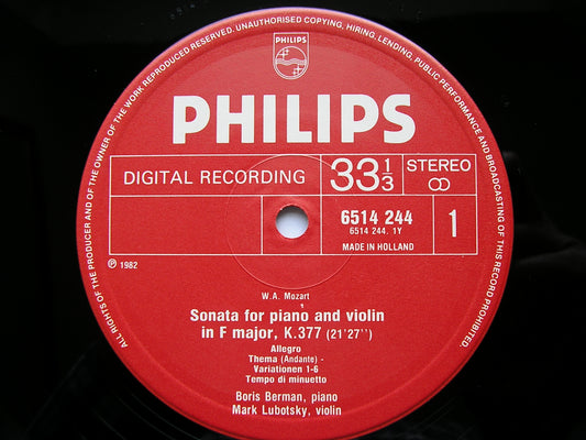 MOZART: SONATAS FOR VIOLIN & PIANO K377 / K403 / K526 BERMAN / LUBOTSKY 6514 244