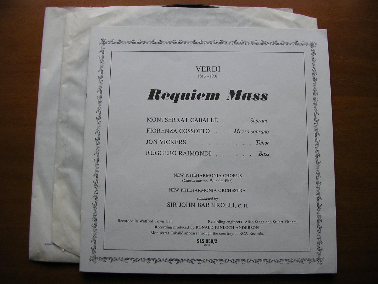 VERDI: REQUIEM    CABALLE / COSSOTTO / VICKERS / RAIMONDI / NEW PHILHARMONIA / BARBIROLLI   2LP    SAN 267 / 8