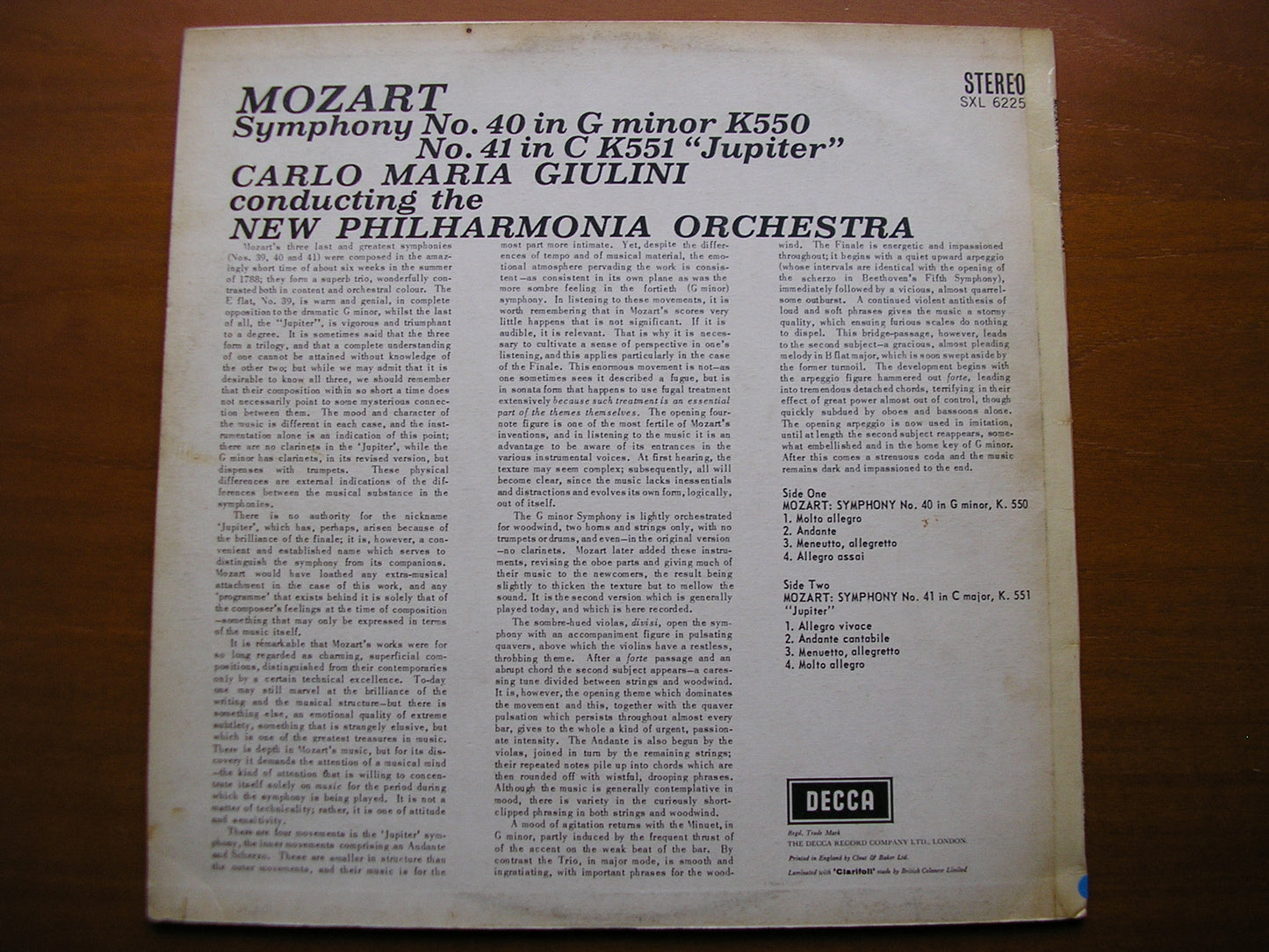SXL 6225 MOZART: SYMPHONIES Nos. 40 & 41 GIULINI / NEW PHILHARMONIA ED1