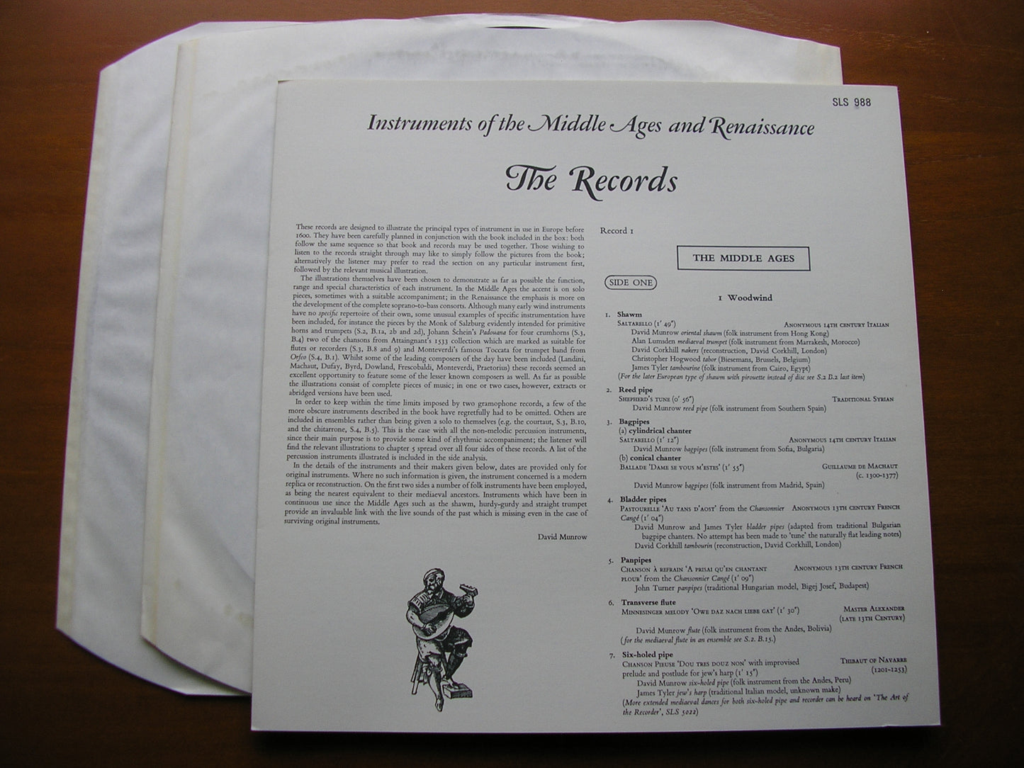 INSTRUMENTS OF THE MIDDLE AGES & RENAISSANCE       MUNROW / THE EARLY MUSIC CONSORT OF LONDON     SLS 988