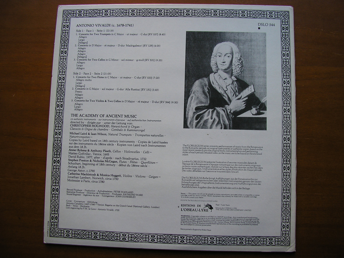 VIVALDI: SIX CONCERTOS SOLOISTS / ACADEMY OF ANCIENT MUSIC / HOGWOOD DSLO 544