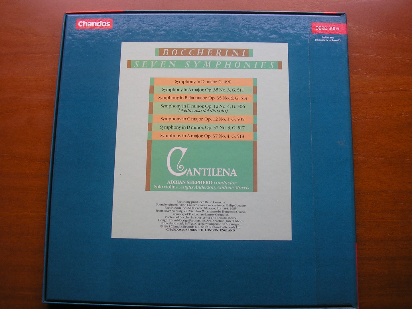 BOCCHERINI: SEVEN SYMPHONIES CANTILENA / ADRIAN SHEPHERD 3LP DBRD 3005