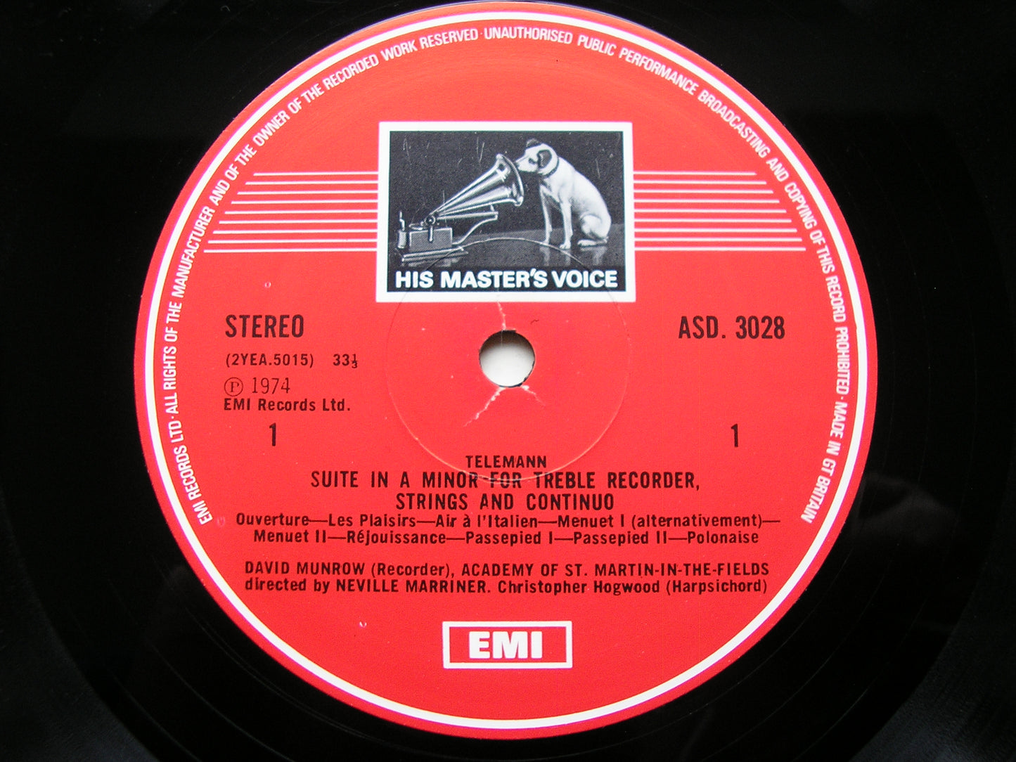 TELEMANN / SAMMARTINI / HANDEL: SUITE / TWO CONCERTOS     DAVID MUNROW / ASMIF / NEVILLE MARRINER     ASD 3028