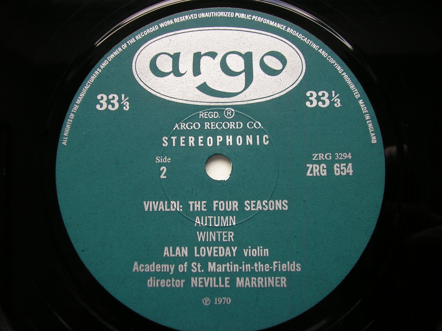 VIVALDI: THE FOUR SEASONS LOVEDAY / ASMIF / MARRINER ZRG 654