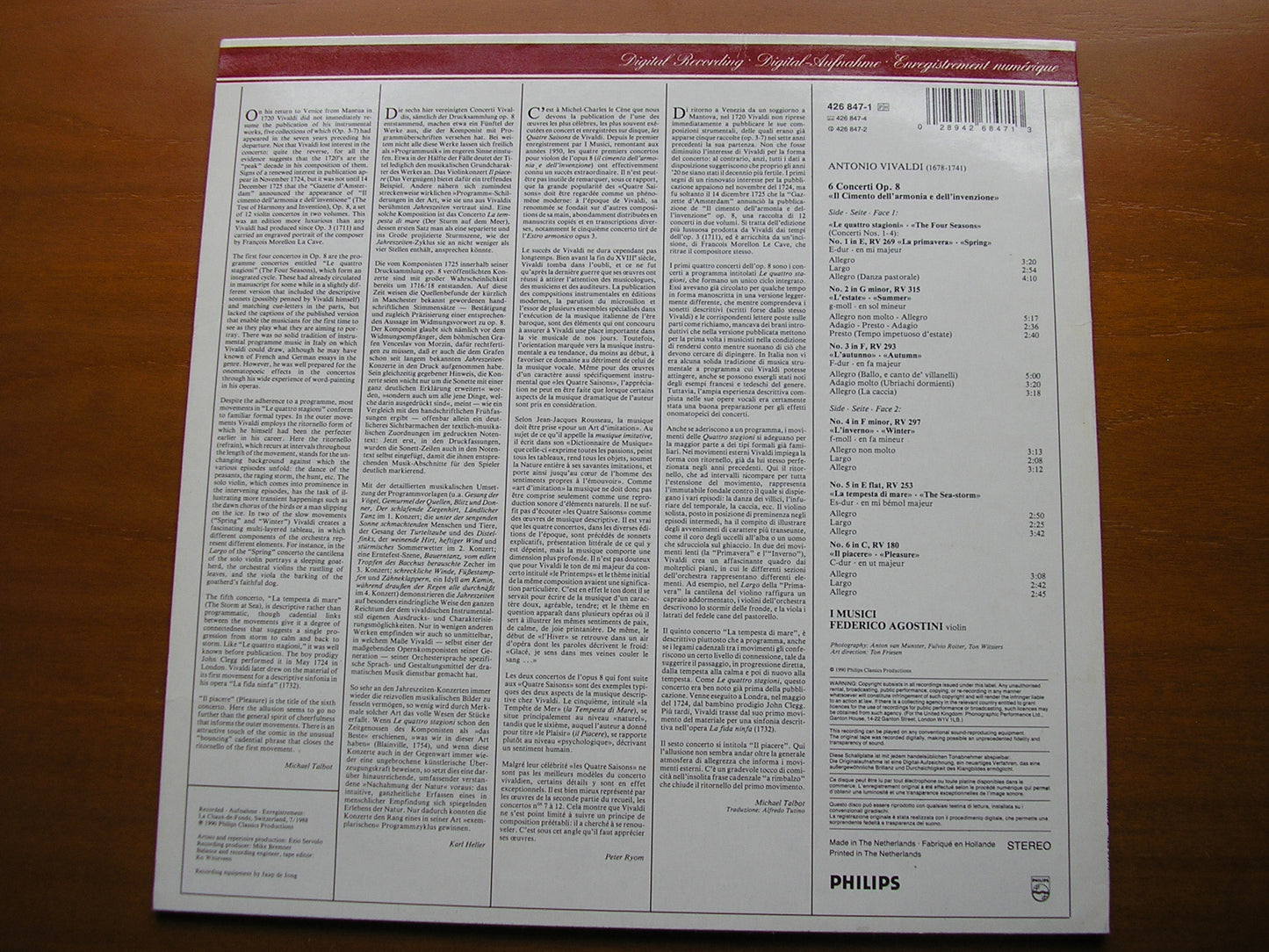 VIVALDI: THE FOUR SEASONS AGOSTINI / I MUSICI 426 847