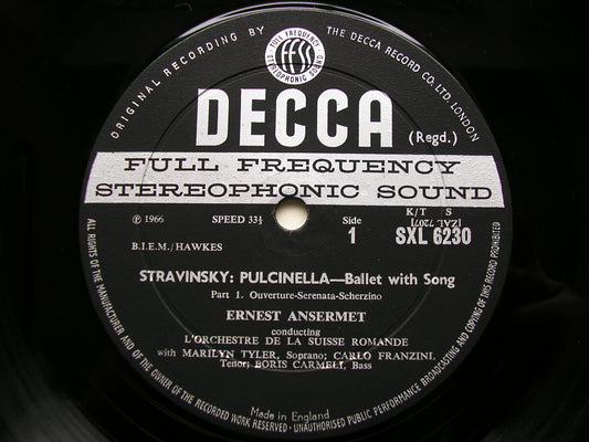 SXL 6230 STRAVINSKY: PULCINELLA complete ballet SOLOISTS / SUISSE ROMANDE / ANSERMET ED1