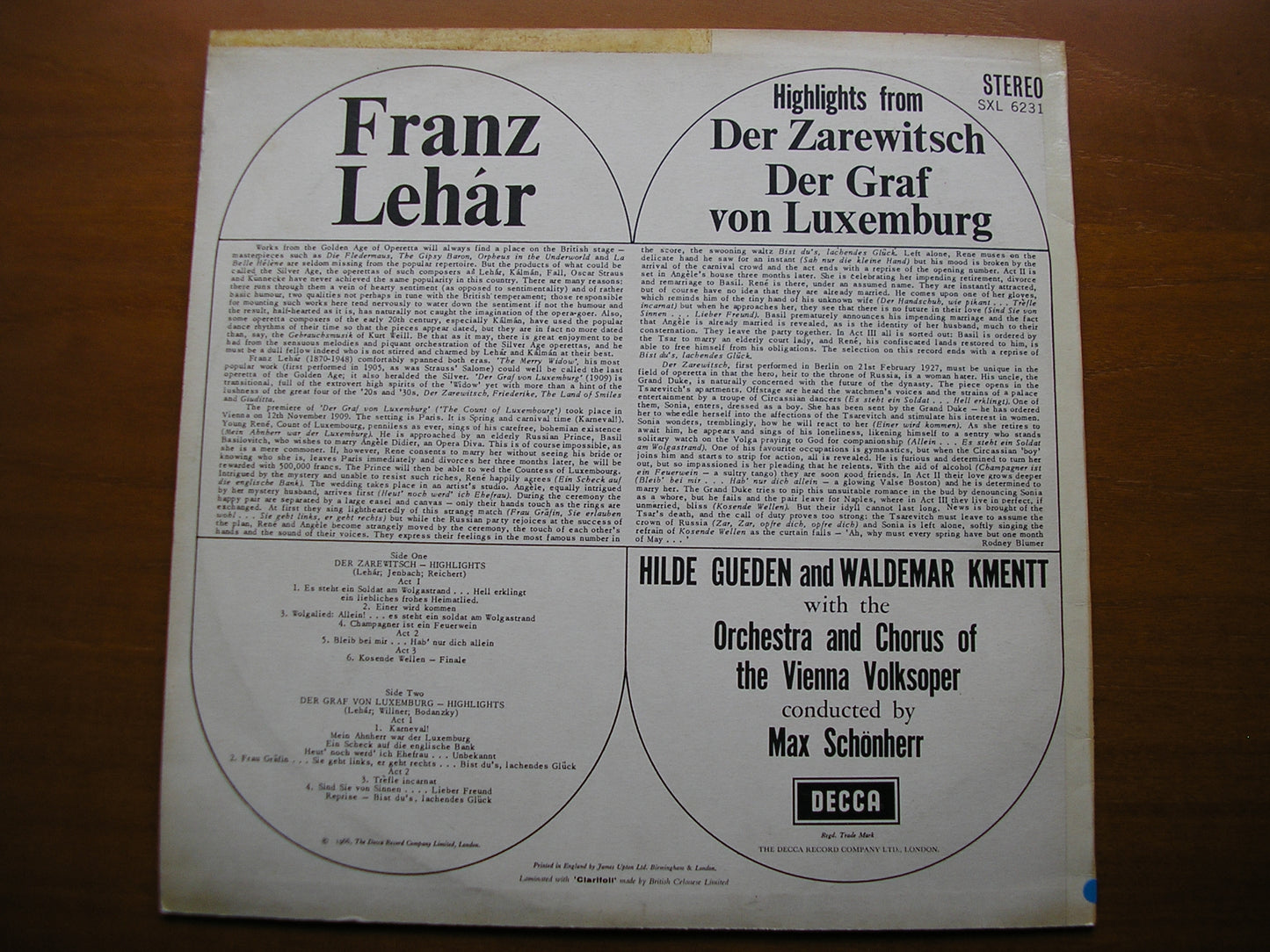 SXL 6231 LEHAR: Highlights from DER GRAF VON LUXEMBURG / DER ZAREWITSCH SOLOISTS / VIENNA VOLKSOPER / SCHONHERR ED1