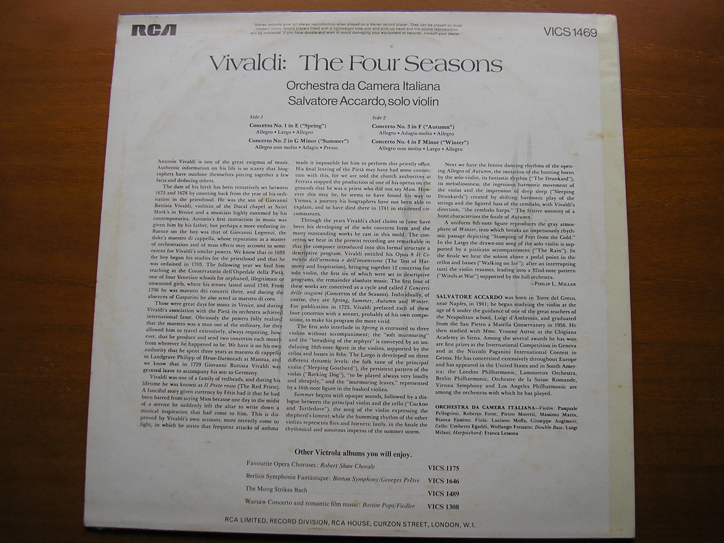 VIVALDI: THE FOUR SEASONS ACCARDO / ITALIAN CHAMBER ORCHESTRA VICS 1469