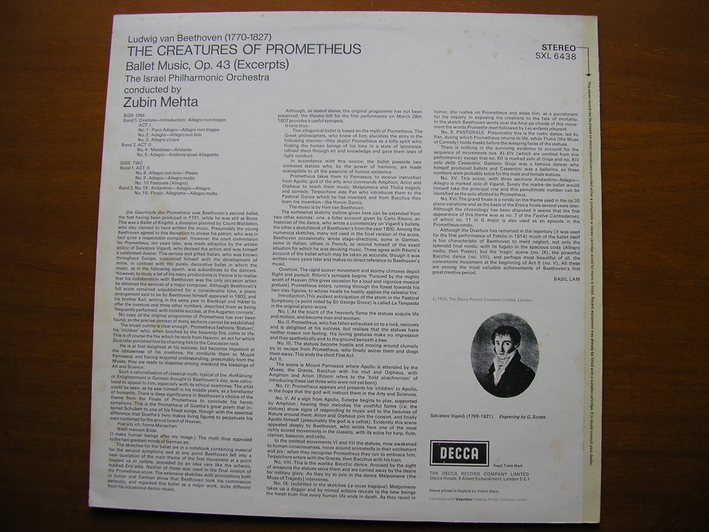 BEETHOVEN: THE CREATURES OF PROMETHEUS ballet MEHTA / ISRAEL PHILHARMONIC SXL 6438