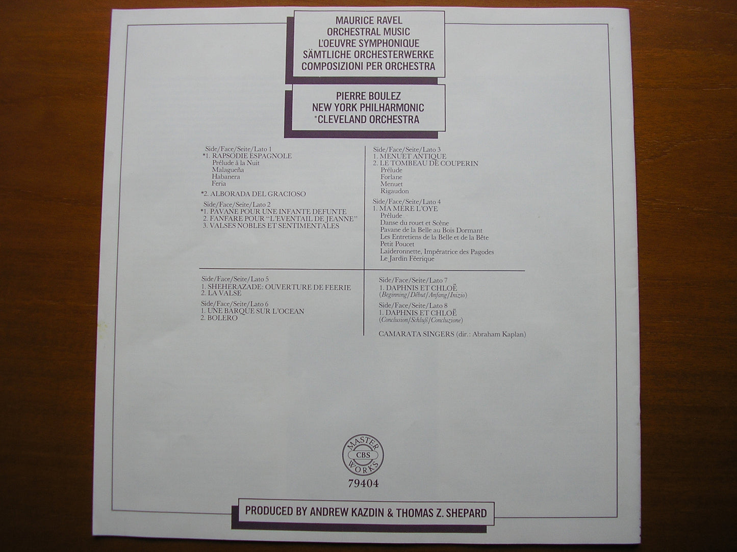 RAVEL: ORCHESTRAL MUSIC      PIERRE BOULEZ / CLEVELAND ORCHESTRA / NEW YORK PHILHARMONIC    4LP      79404