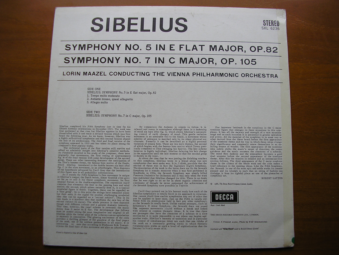 SXL 6236 SIBELIUS: SYMPHONIES Nos. 5 & 7 MAAZEL / VIENNA PHILHARMONIC ED2