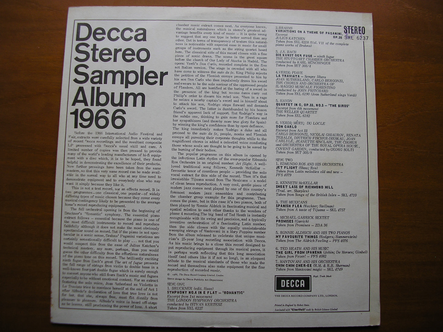SXL 6237 DECCA STEREO SAMPLER ALBUM 1966 ED2
