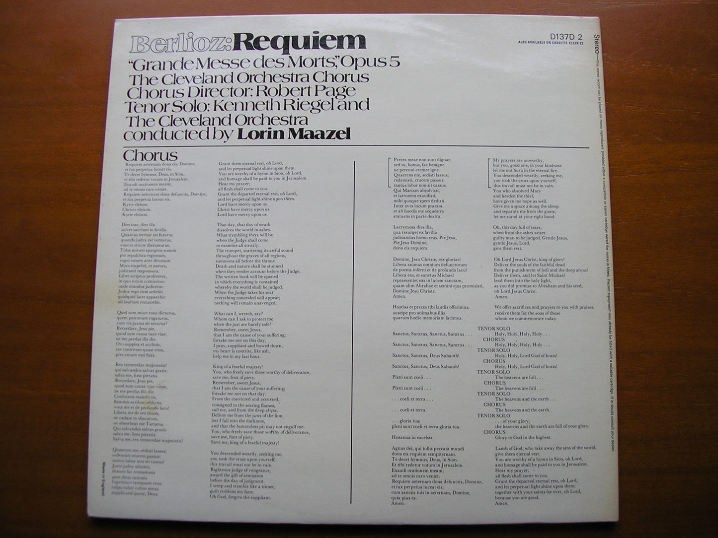 BERLIOZ: REQUIEM      RIEGEL / CLEVELAND ORCHESTRA & CHORUS / MAAZEL   2LP    D137D2