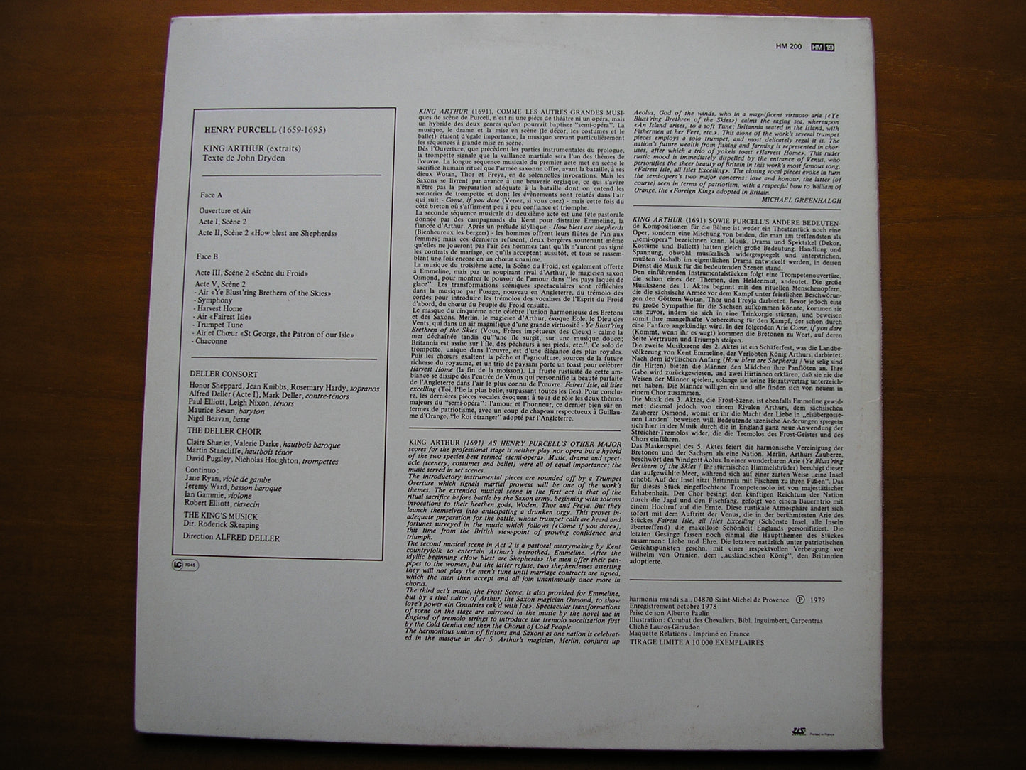 PURCELL: KING ARTHUR (excerpts) DELLER CONSORT / THE KING'S MUSICK / DELLER HM 200