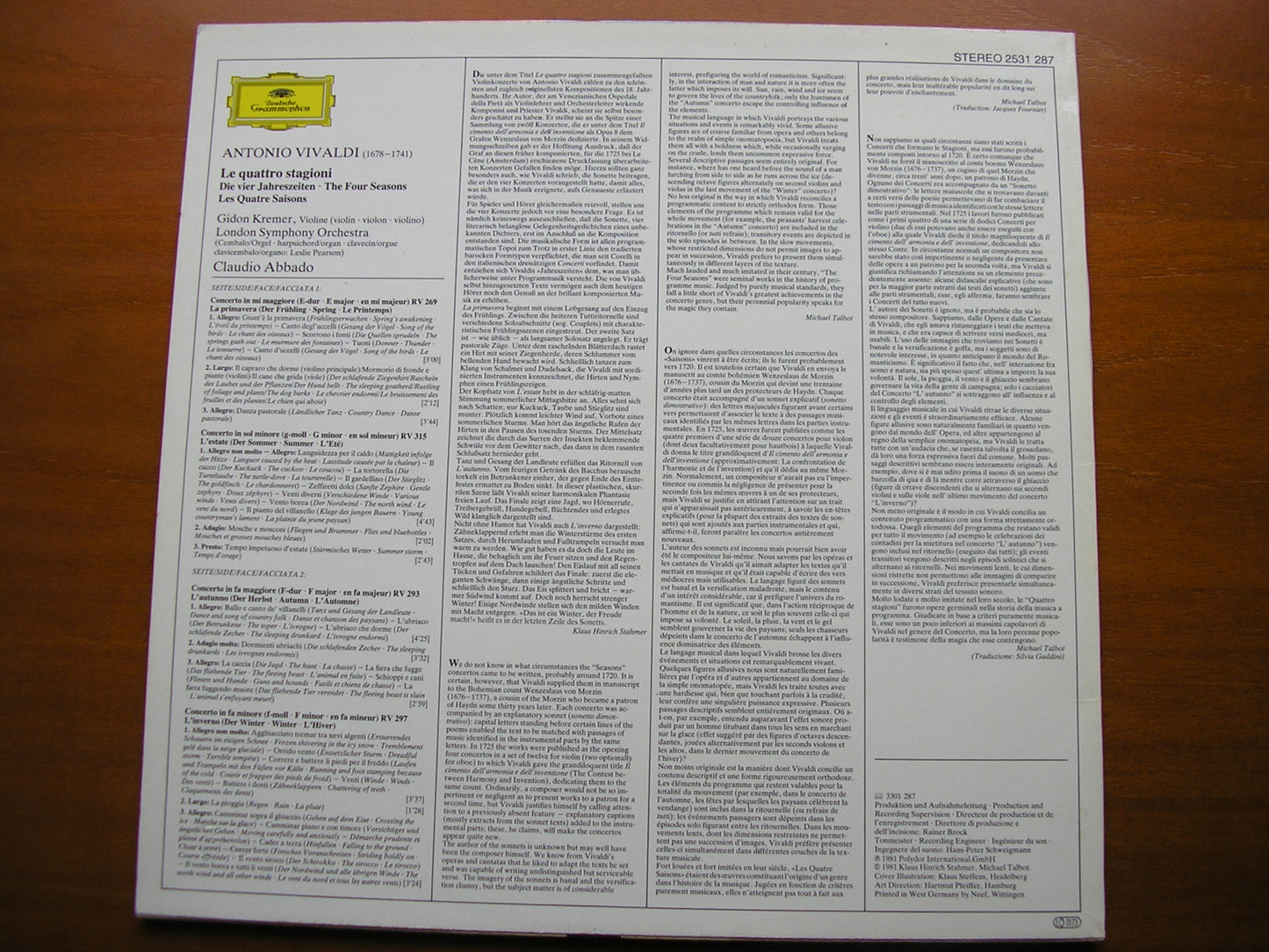 VIVALDI: THE FOUR SEASONS      KREMER / LONDON SYMPHONY / ABBADO       2531 287