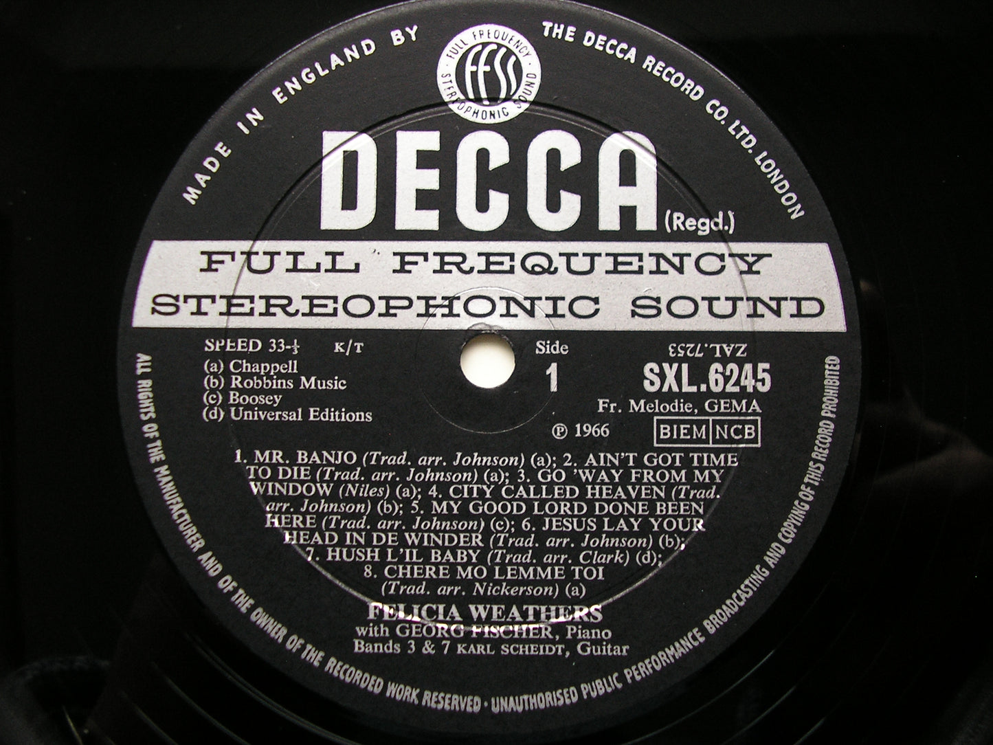 SXL 6245 FELICIA WEATHERS SINGS SPIRITUALS / KODALY: FOLK SONGS FISCHER / SCHEIDT ED2