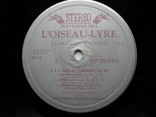 BACH, CARL PHILLIP EMANUEL: SIX SYMPHONIES Wq.182      HOGWOOD / ACADEMY OF ANCIENT MUSIC     417 124