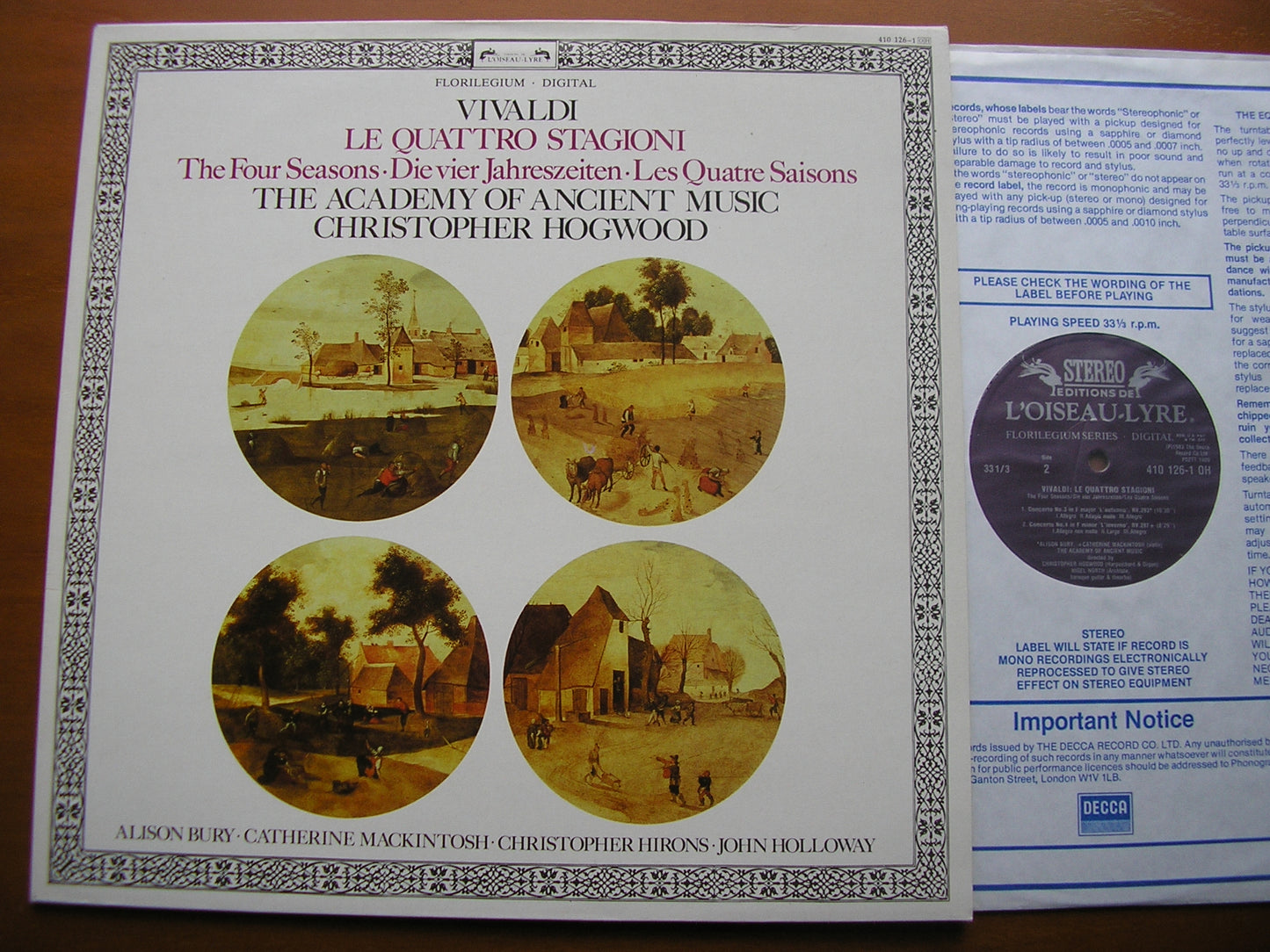 VIVALDI: THE FOUR SEASONS      THE ACADEMY OF ANCIENT MUSIC / HOGWOOD      410 126