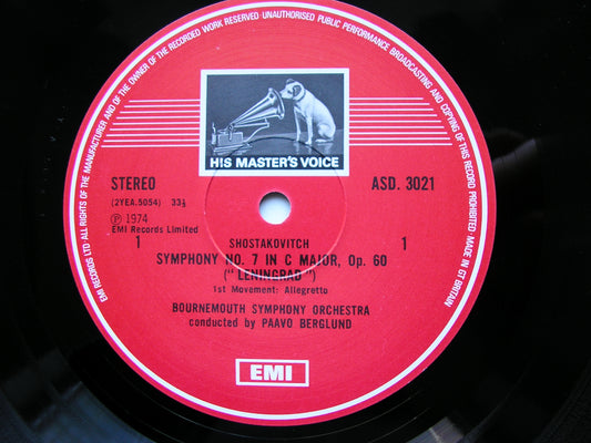 SHOSTAKOVICH: SYMPHONY No. 7 'Leningrad' BERGLUND / BOURNEMOUTH SYMPHONY 2LP SLS 897