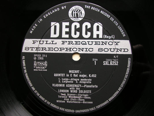 SXL 6252 MOZART: QUINTET / BEETHOVEN: QUINTET ASHKENAZY / LONDON WIND SOLOISTS ED2