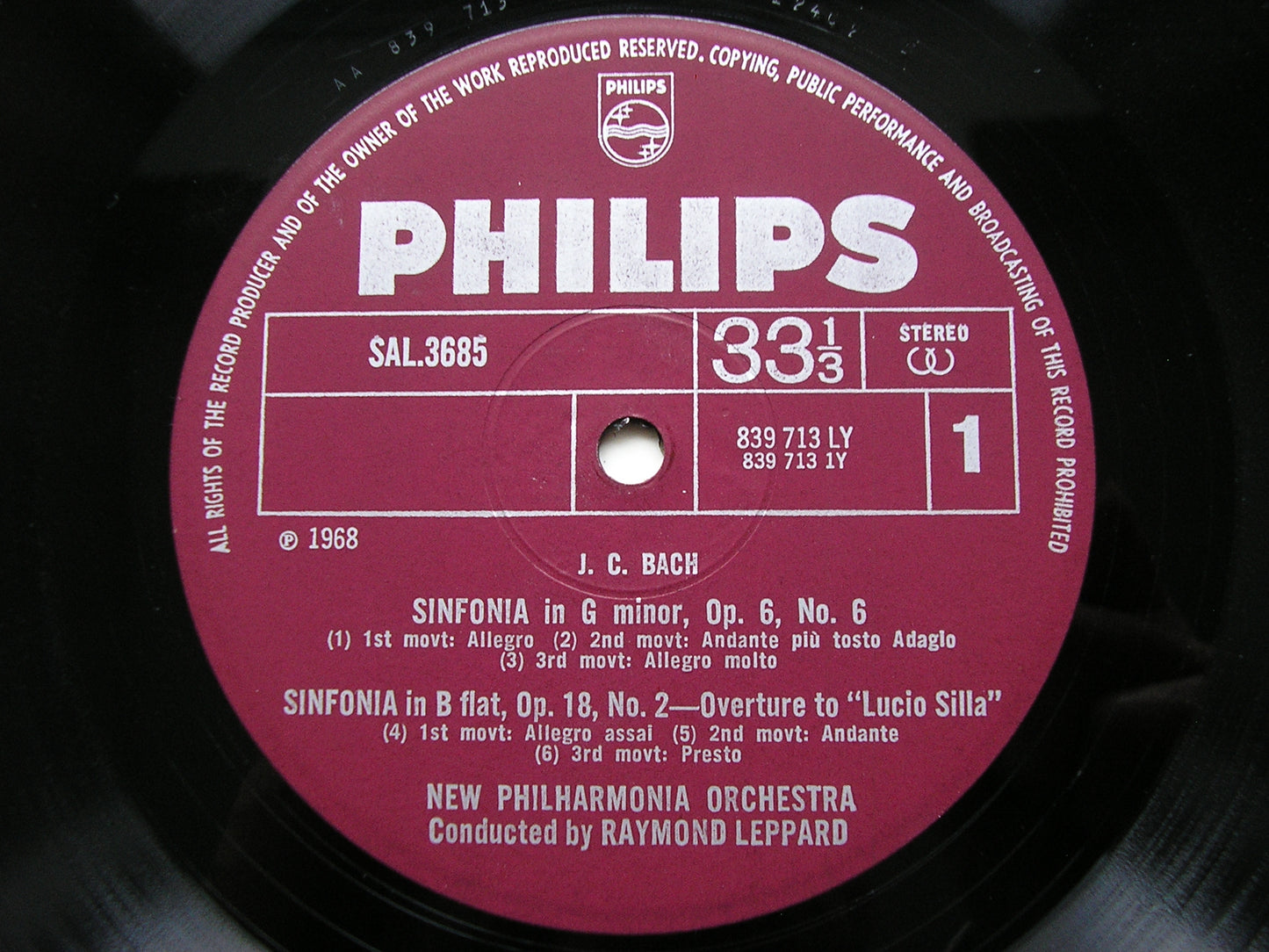 BACH, JOHANN CHRISTIAN: FOUR SINFONIAS     LEPPARD / NEW PHILHARMONIA      SAL 3685