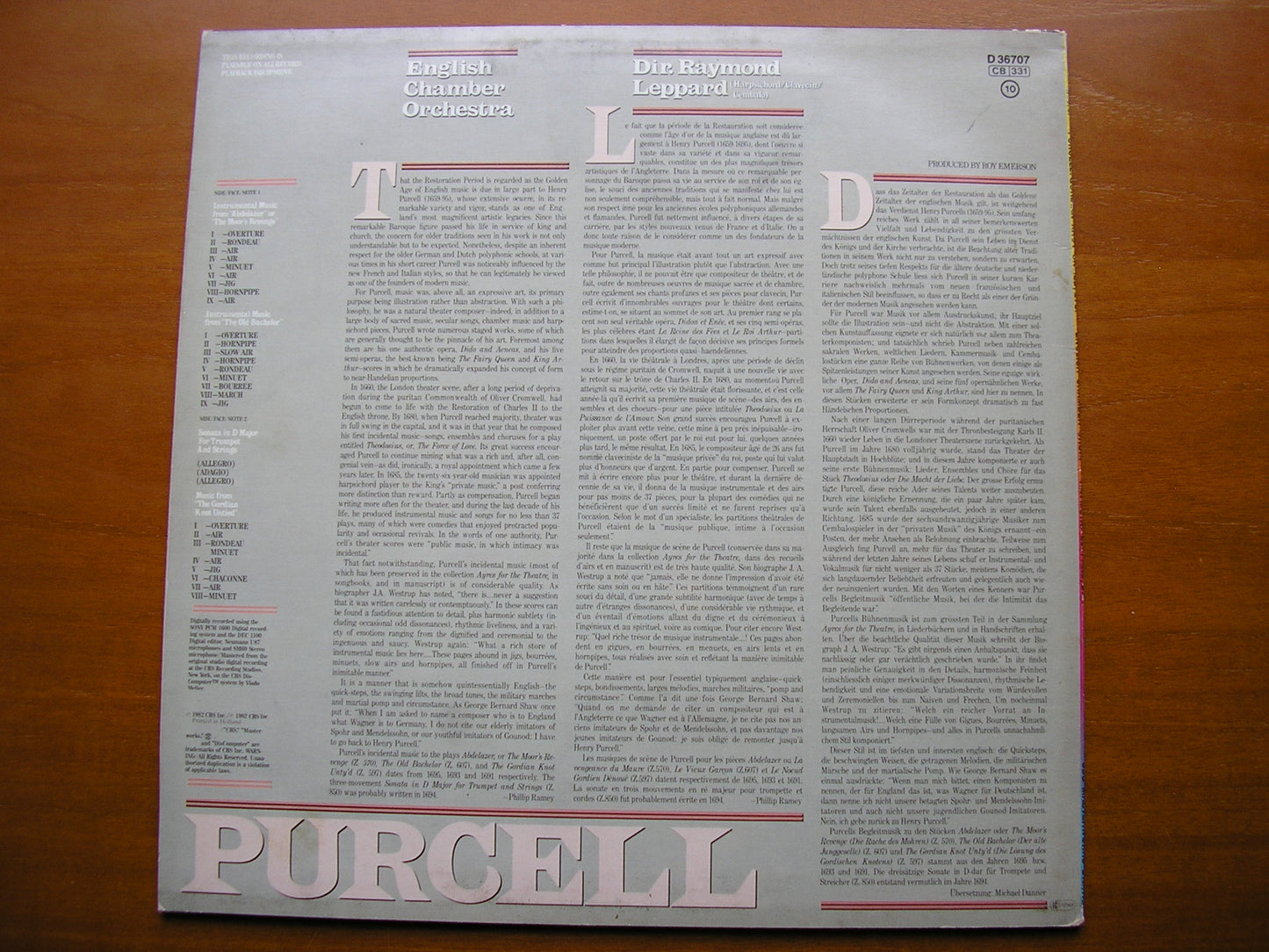 PURCELL: MUSIC FOR THE THEATRE / SONATA FOR TRUMPET & STRINGS LEPPARD / ENGLISH CHAMBER ORCHESTRA D 36707