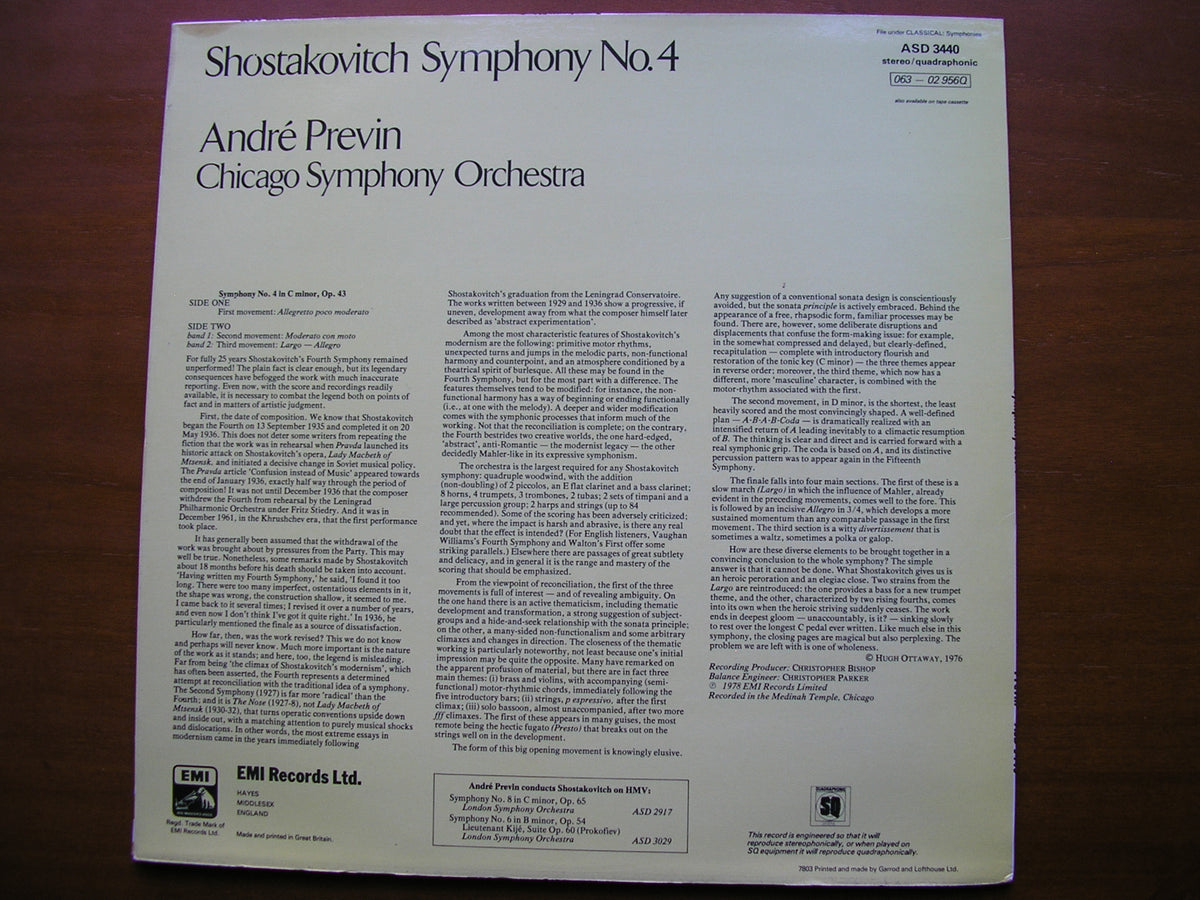 SHOSTAKOVICH: SYMPHONY No. 4 PREVIN / CHICAGO SYMPHONY ASD 3440