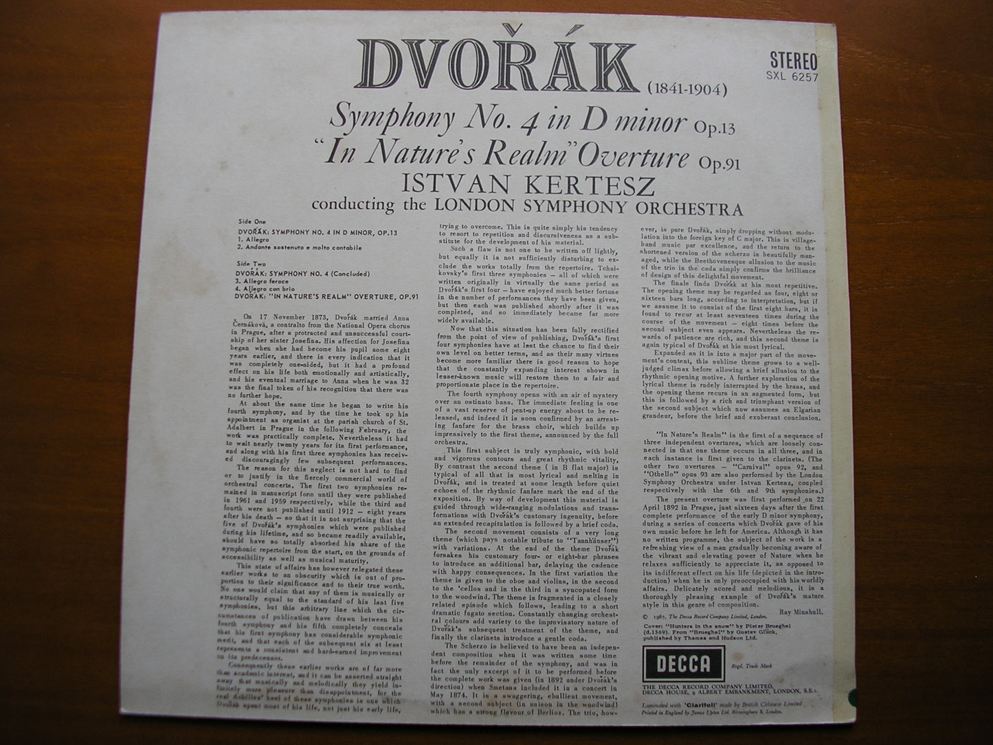 SXL 6257 DVORAK: SYMPHONY No. 4 / OVERTURE In Nature's Realm KERTESZ / LONDON SYMPHONY ED2