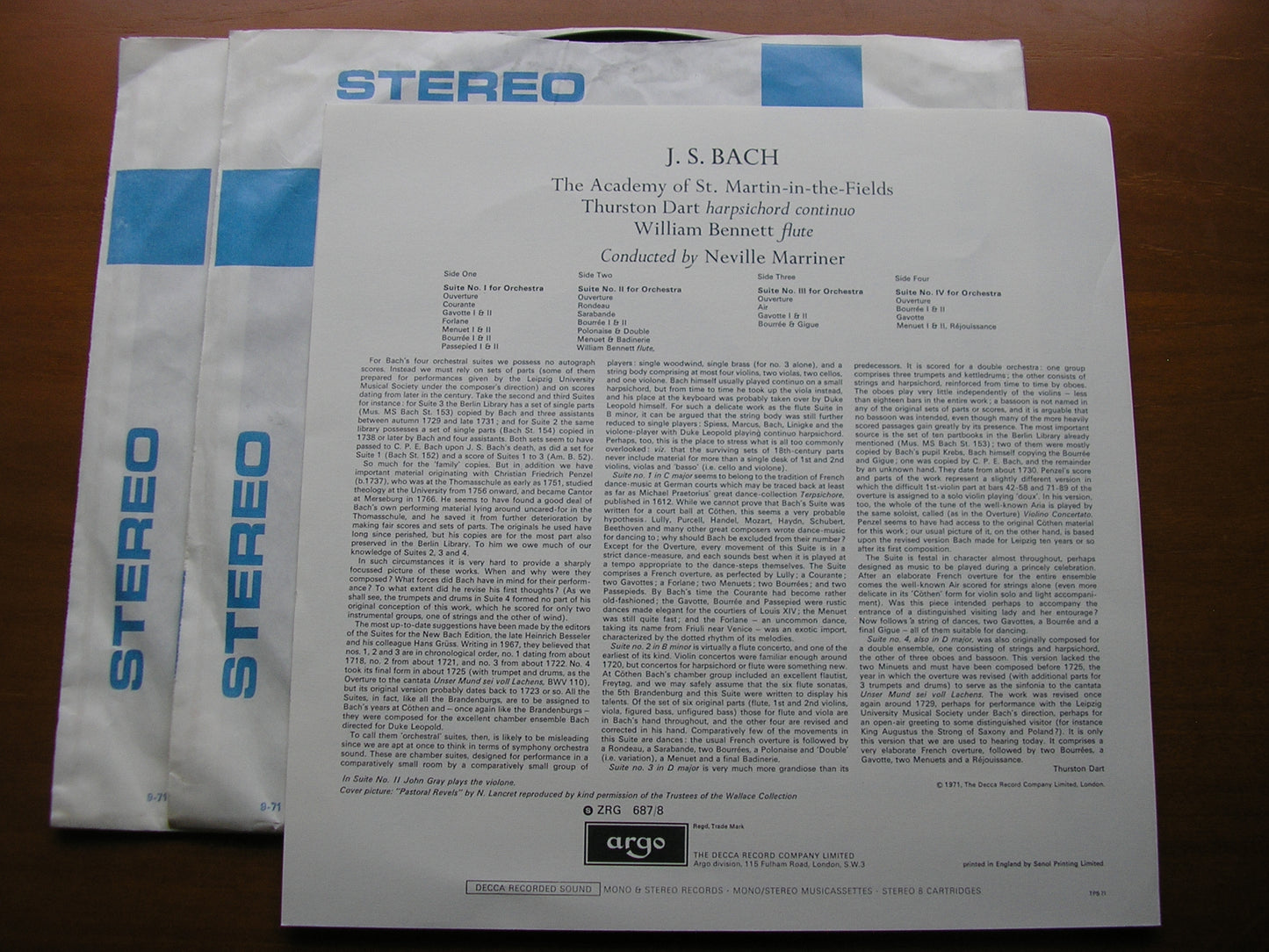 BACH: FOUR ORCHESTRAL SUITES  BWV 1066 - 1069      MARRINER / ASMIF    2LP     ZRG 687-8