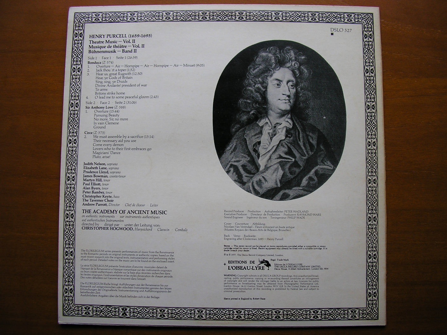 PURCELL: MUSIC FOR THE THEATRE Volume 2 ACADEMY OF ANCIENT MUSIC / HOGWOOD DSLO 527