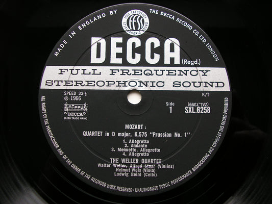 SXL 6258 MOZART: STRING QUARTETS K575 & K590 THE WELLER QUARTET ED2