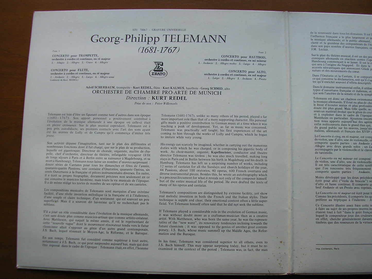 TELEMANN: FOUR CONCERTOS PRO ARTE ORCHESTRA MUNICH / REDEL STU 70067