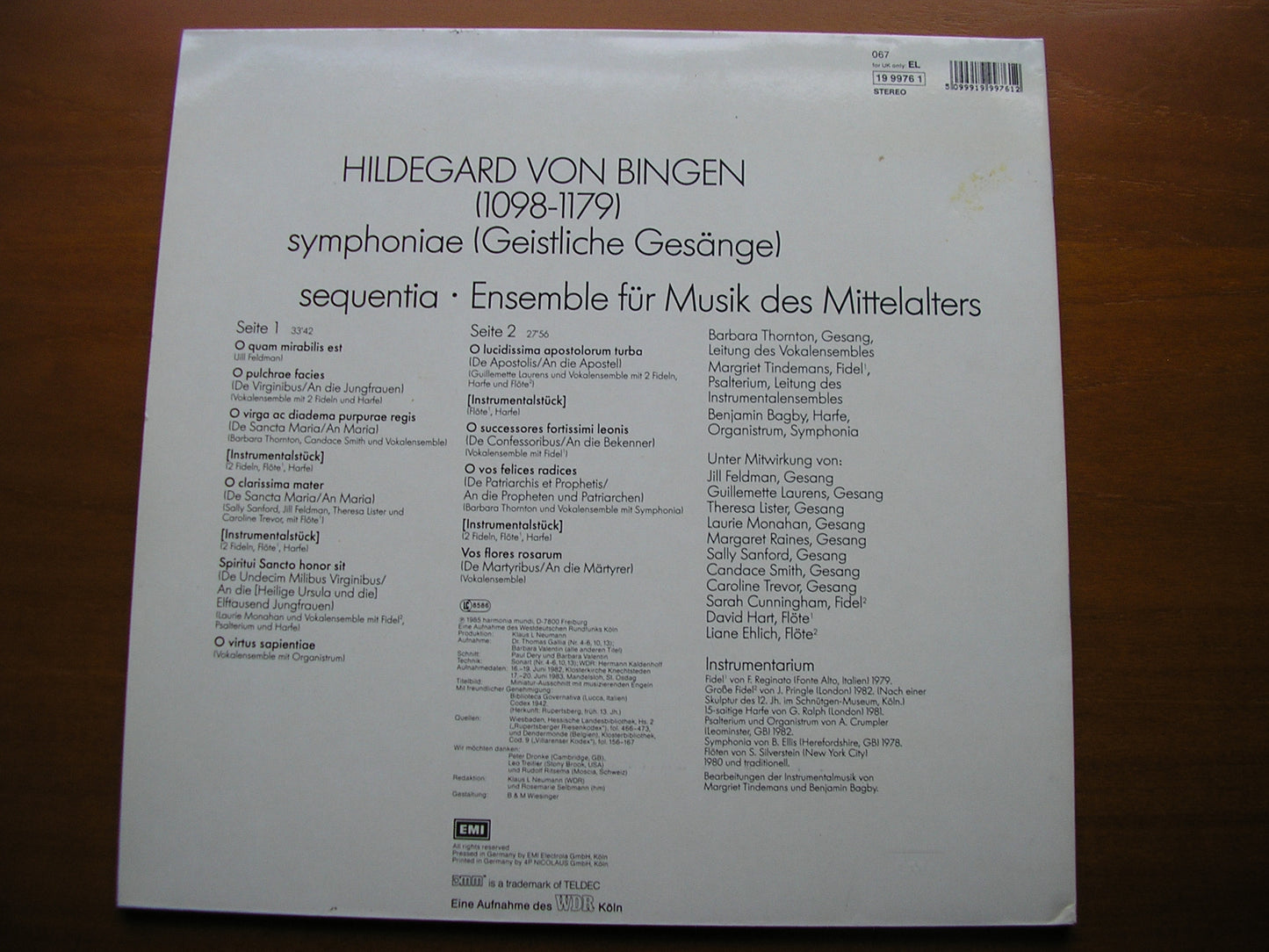 HILDEGARD VON BINGEN: SYMPHONY OF SACRED SONGS SEQUENTIA 19 9976
