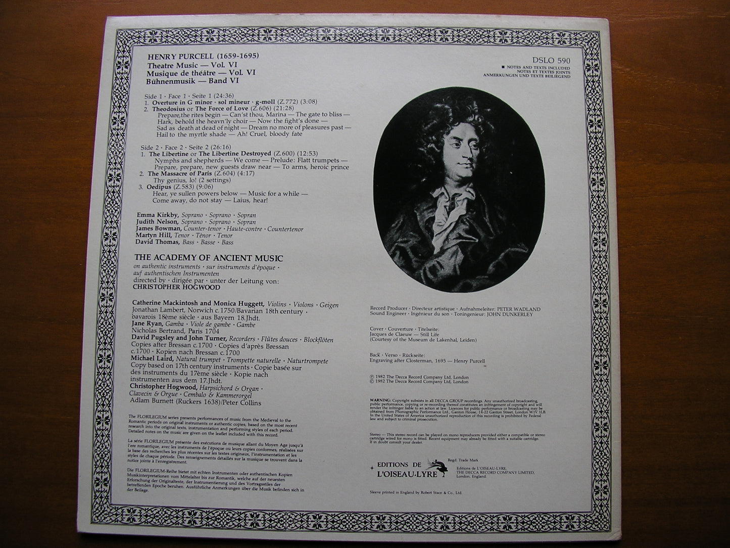 PURCELL: MUSIC FOR THE THEATRE Volume 6 ACADEMY OF ANCIENT MUSIC / HOGWOOD DSLO 590