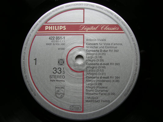 VIVALDI: SIX CONCERTOS FOR VIOLA D'AMORE      MASSIMO PARIS / I MUSICI     422 051