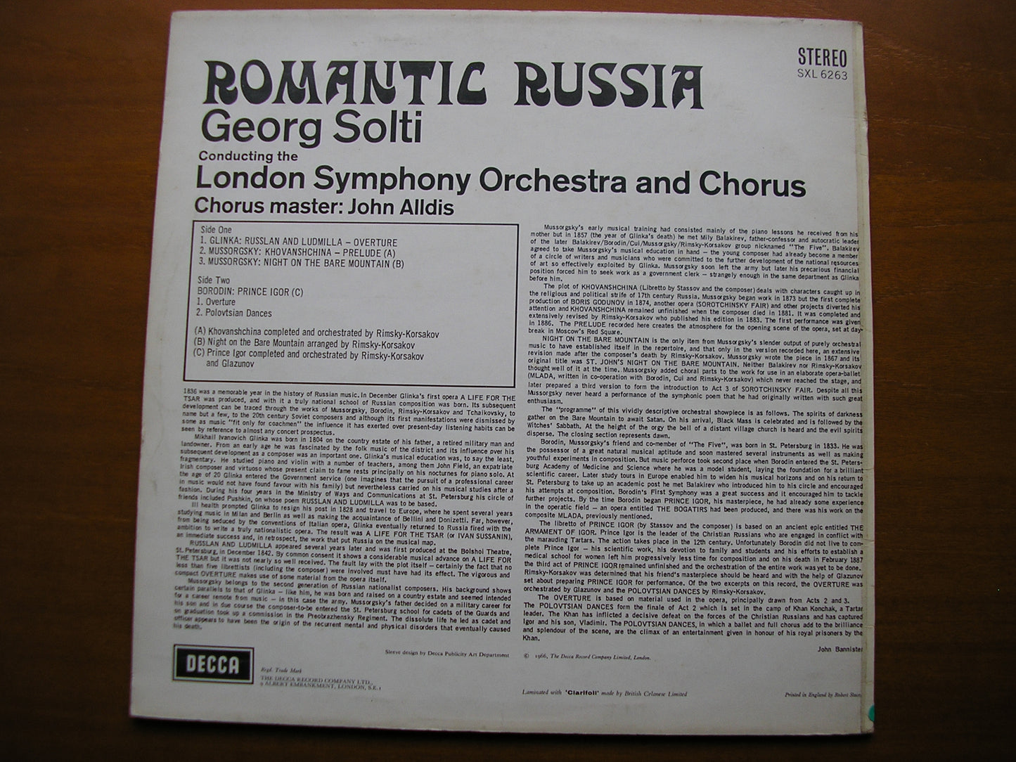 SXL 6263 ROMANTIC RUSSIA: GLINKA / BORODIN / MUSSORGSKY SOLTI / LONDON SYMPHONY ED2