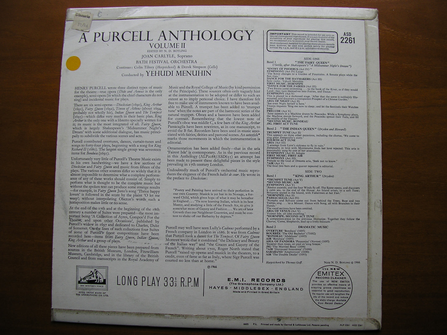 PURCELL: MUSIC FOR THE THEATRE CARLYLE / BATH FESTIVAL ORCHESTRA / MENUHIN ASD 2261