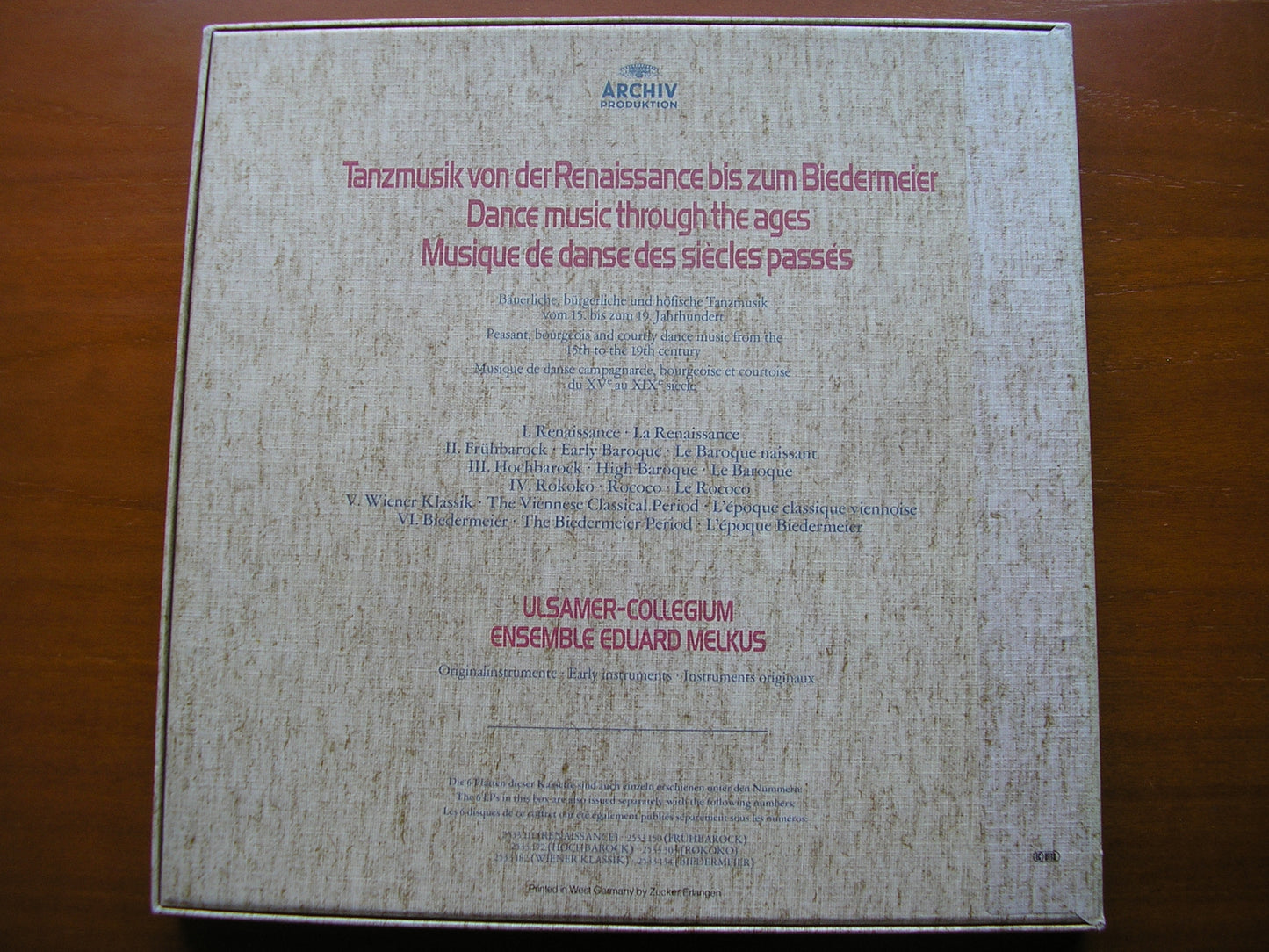 DANCE MUSIC FROM THE RENAISSANCE TO THE BIEDERMEIER PERIOD ULSAMER COLLEGIUM / ENSEMBLE EDUARD MELKUS 6 LP 2723 051