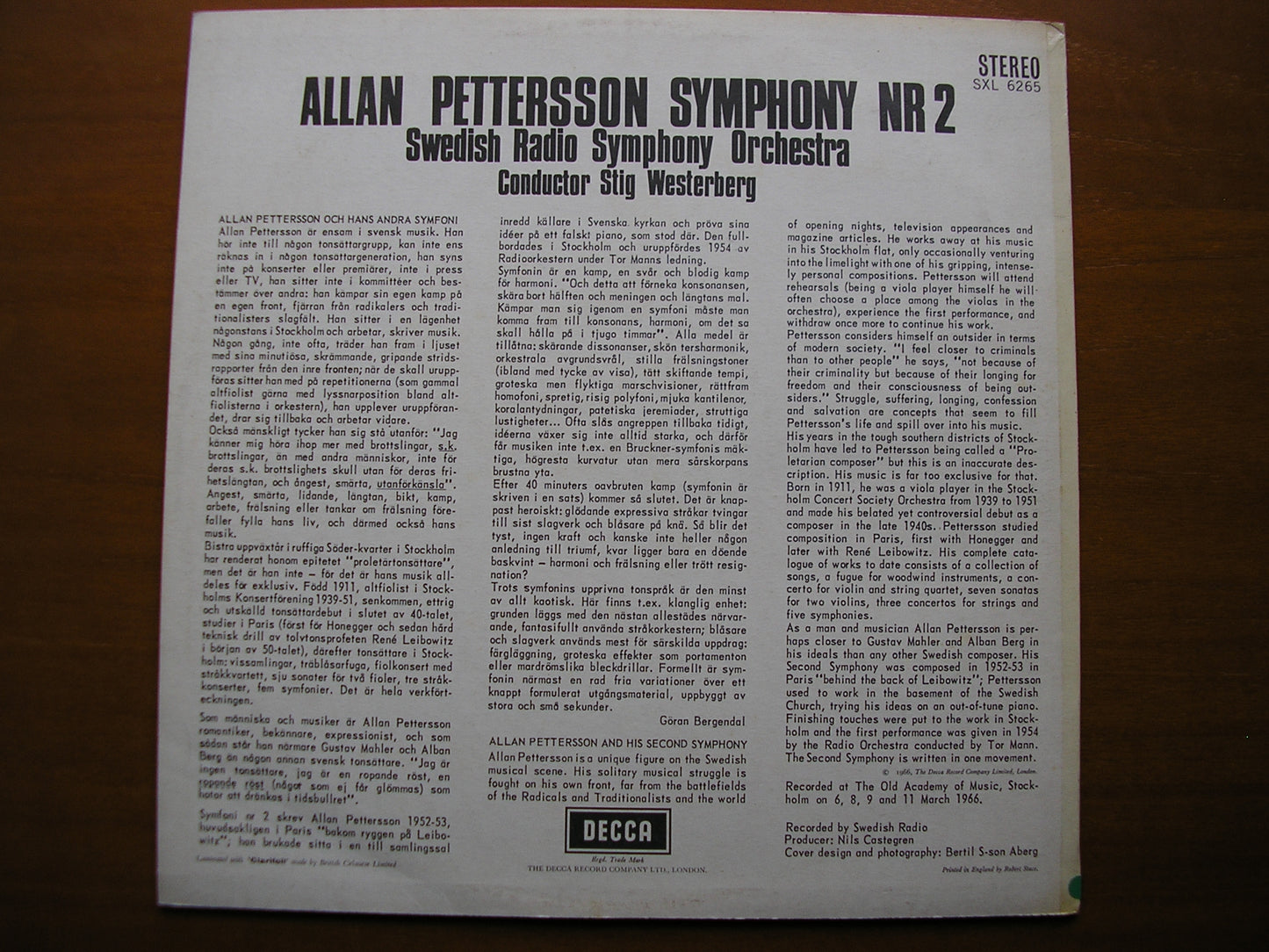 SXL 6265 PETTERSSON: SYMPHONY No. 6 WESTERBERG / SWEDISH RADIO ORCHESTRA ED2