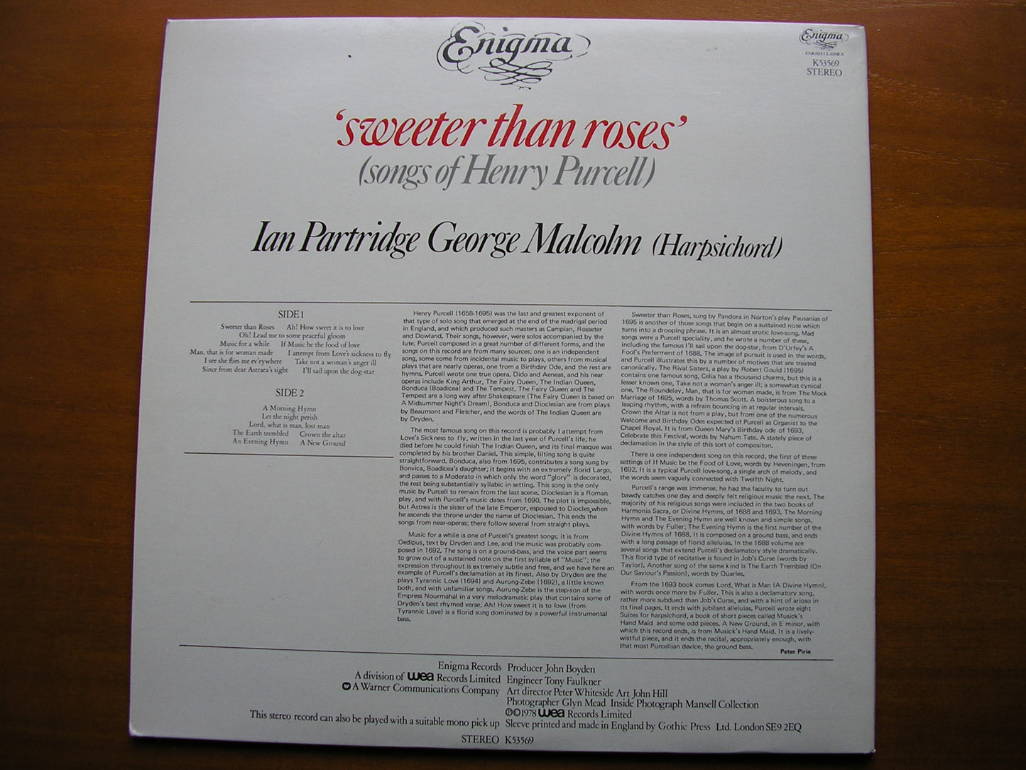 PURCELL: SONGS IAN PARTRIDGE / GEORGE MALCOLM K53569