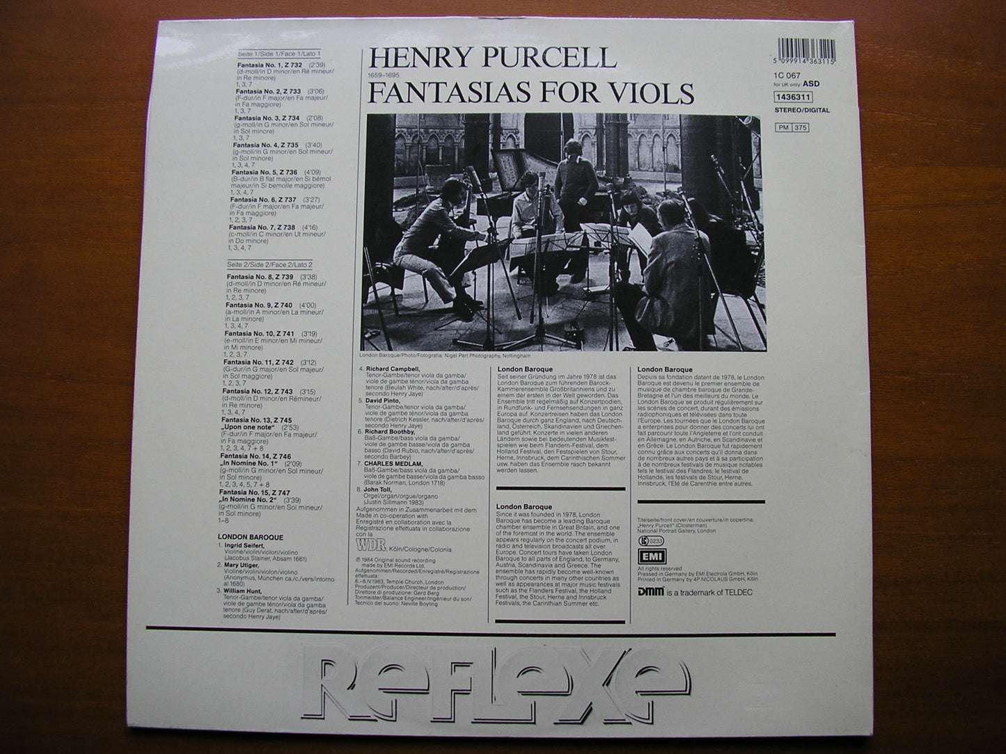 PURCELL: FANTASIAS FOR STRINGS LONDON BAROQUE ASD 1436311