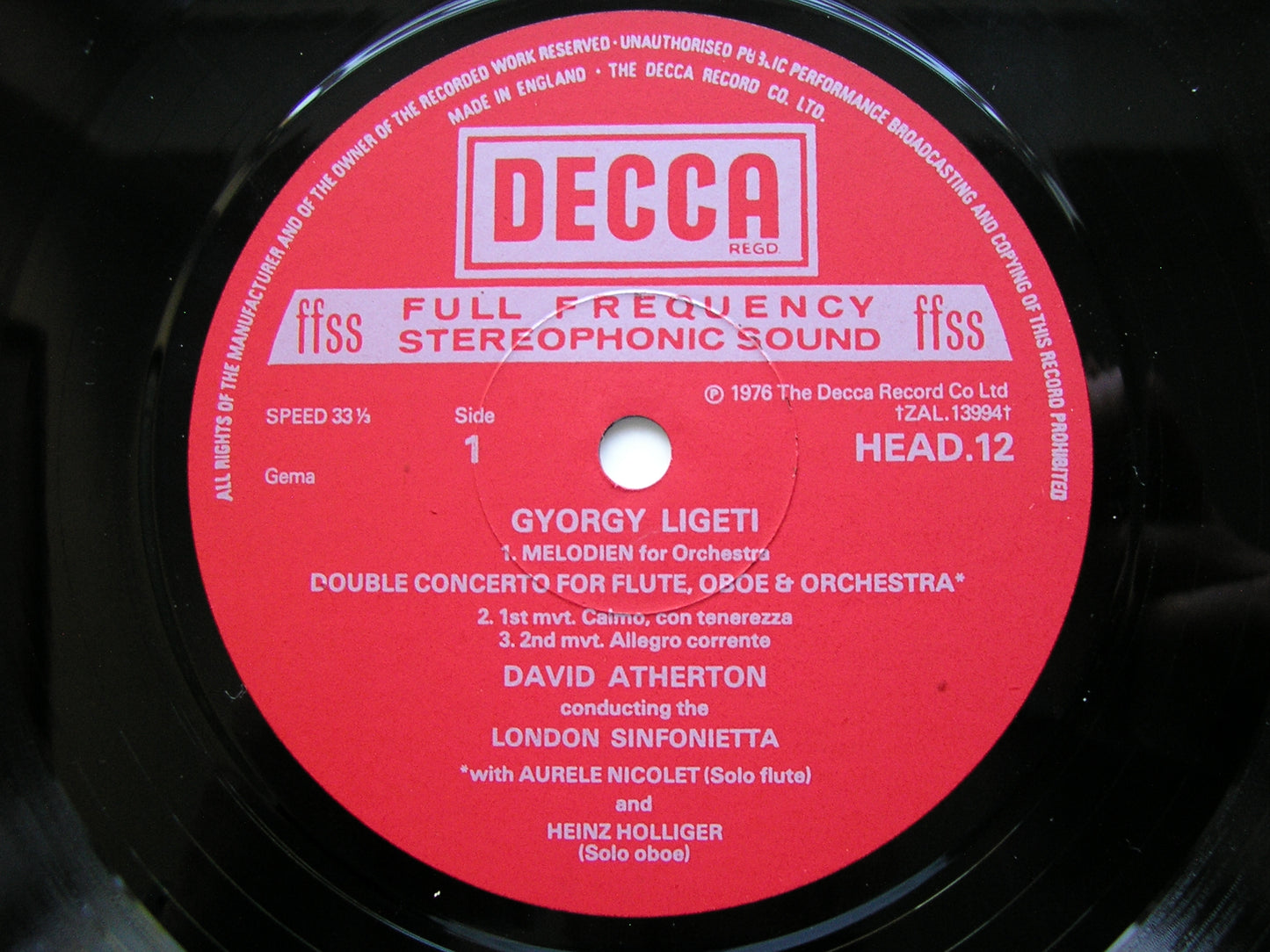 LIGETI: MELODIEN / DOUBLE CONCERTO / CHAMBER CONCERTO SOLOISTS / LONDON SINONIETTA / ATHERTON HEAD 12