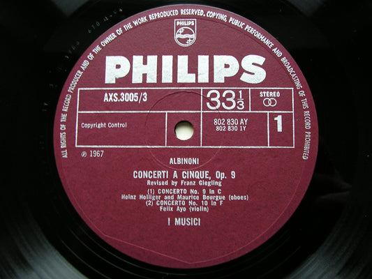 ALBINONI: TWELVE CONCERTI FOR FIVE PLAYERS Op. 9 I MUSICI 3LP AXS 3005